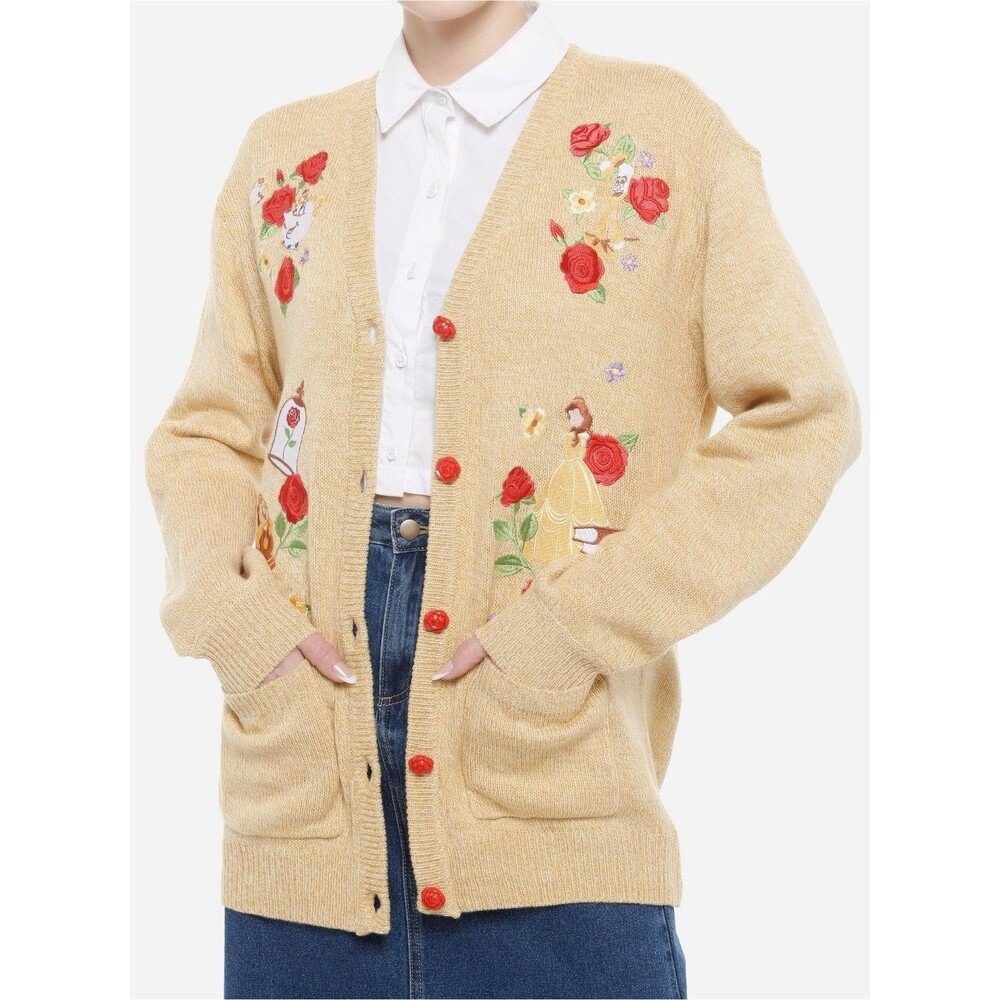 Her Universe Disney Beauty and the Beast Roses & Friends Cardigan M Belle Yellow